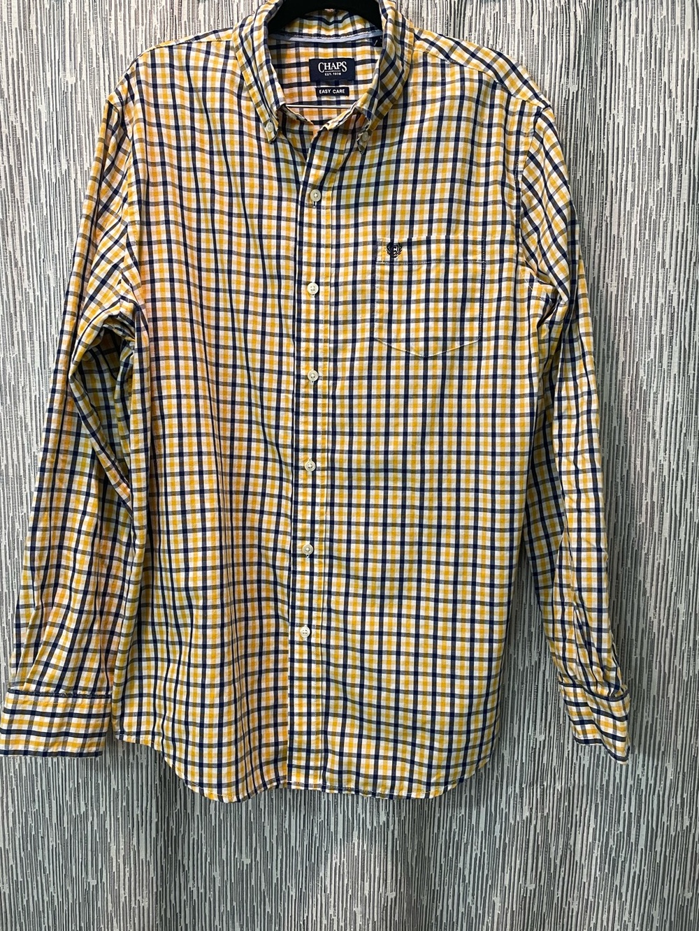 Chaps Yellow and Blue Plaid Button-Down Shirt